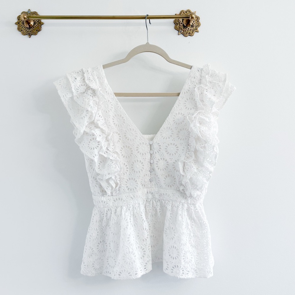 Elegant White Eyelet Ruffle Top